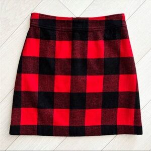 J. Crew red and black tartan plaid wool mini skirt